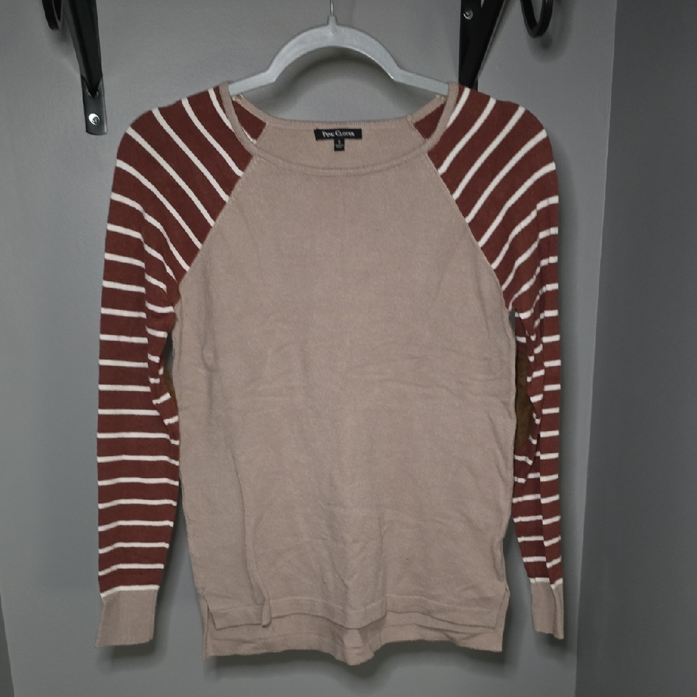 Pink Clover Tan and Rust Striped Sweater